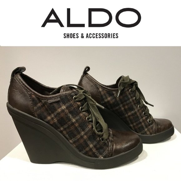 Aldo Derksen Plaid Sneaker Wedge Heels Shoes Boots - Picture 2 of 14